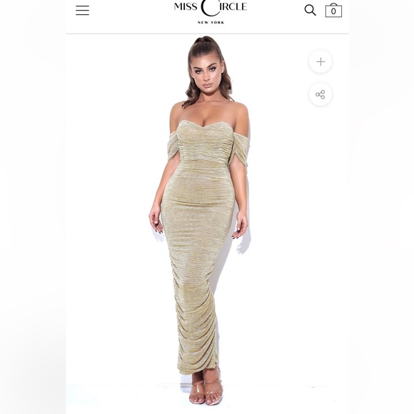 Miss Circle Gene Gold ruched off the shoulder chiffon maxi dress - Picture 3 of 6